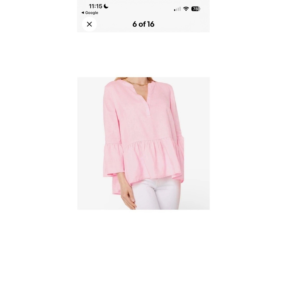 Lilly Pulitzer 3/4 Sleeve Bekah Linen Top Women Size XLarge Peasant Peplum Shirt - Picture 2 of 9